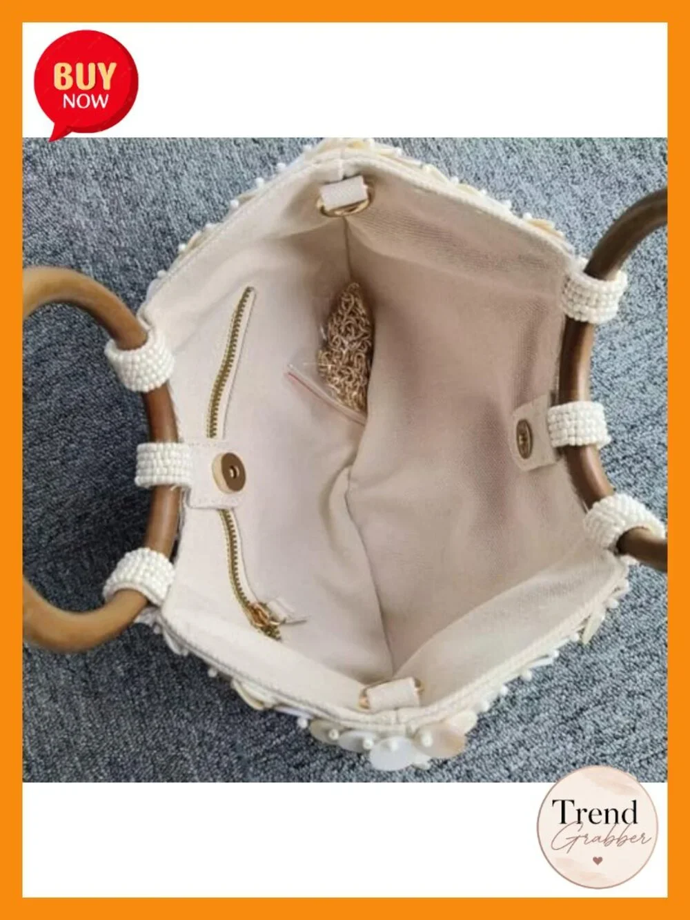 Handmade Shell Beaded Clutch Purse with Chain Shoulder Strap